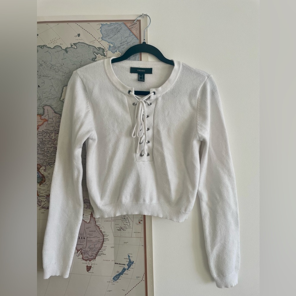 White Lace-Up Sexy Sweater